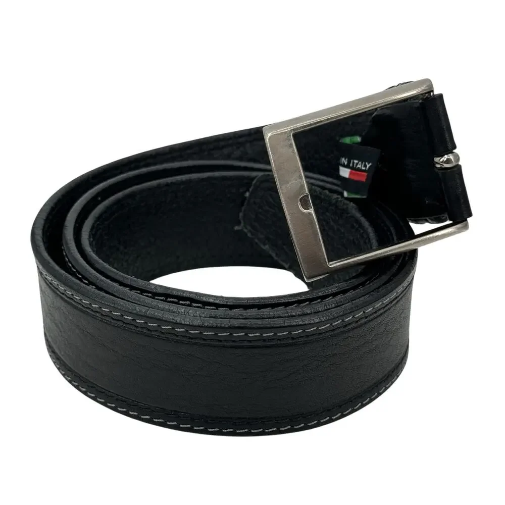 Bronzino Leather Buckle Belt Men's 38 Black Italy Luxe Polished Office Classic